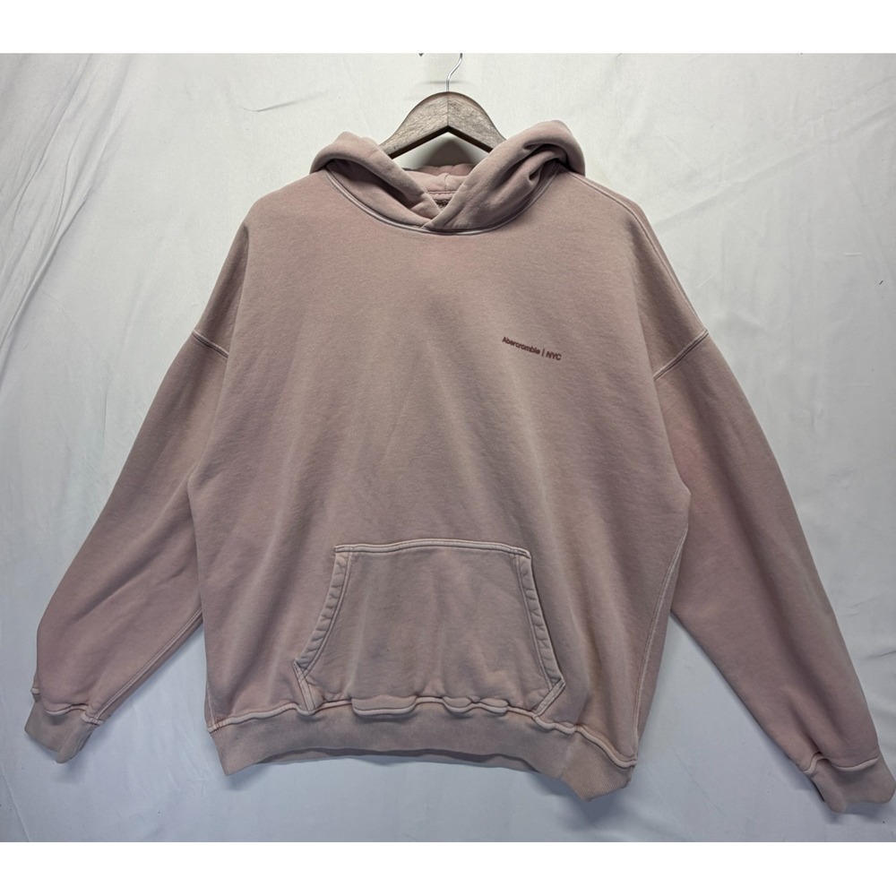 Abercrombie & Fitch‎ Hoodie Mens Large Pink Fleece Lined Cotton Logo Ribbed Trim